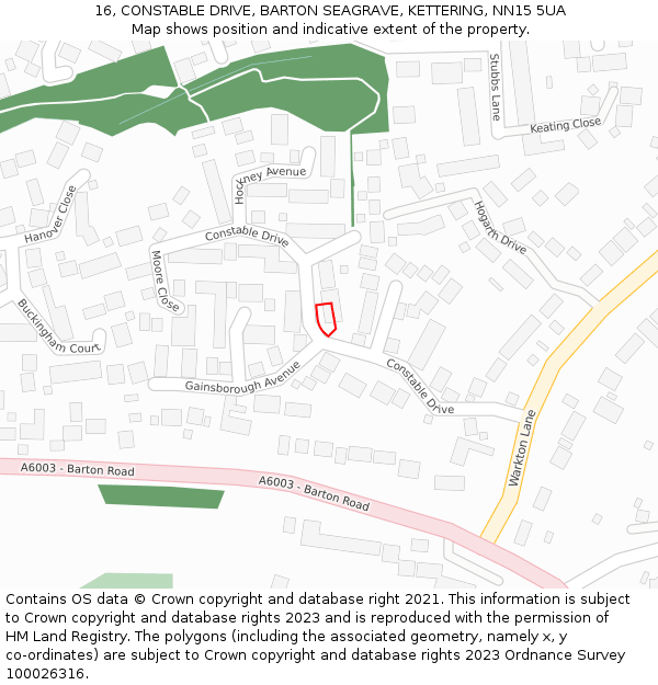 16, CONSTABLE DRIVE, BARTON SEAGRAVE, KETTERING, NN15 5UA: Location map and indicative extent of plot