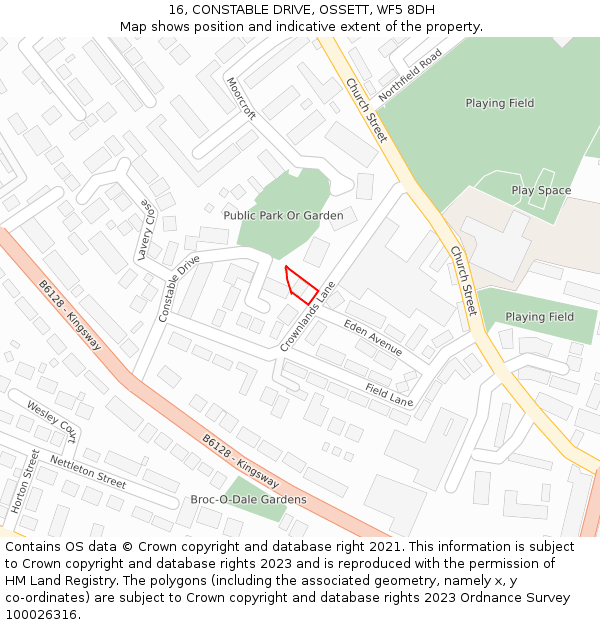 16, CONSTABLE DRIVE, OSSETT, WF5 8DH: Location map and indicative extent of plot