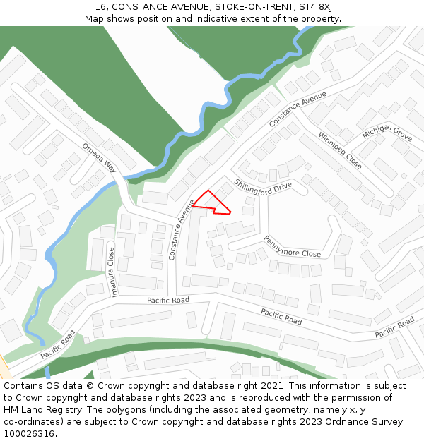 16, CONSTANCE AVENUE, STOKE-ON-TRENT, ST4 8XJ: Location map and indicative extent of plot