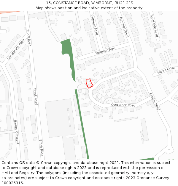 16, CONSTANCE ROAD, WIMBORNE, BH21 2FS: Location map and indicative extent of plot