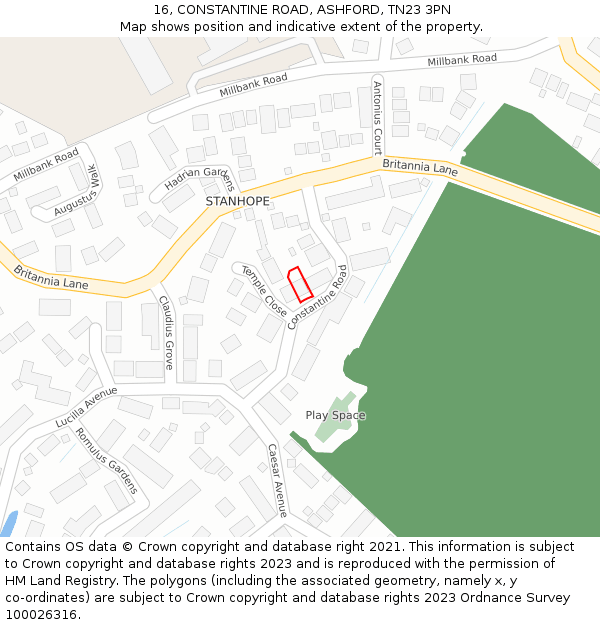 16, CONSTANTINE ROAD, ASHFORD, TN23 3PN: Location map and indicative extent of plot