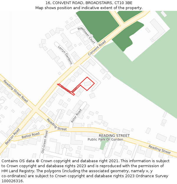 16, CONVENT ROAD, BROADSTAIRS, CT10 3BE: Location map and indicative extent of plot