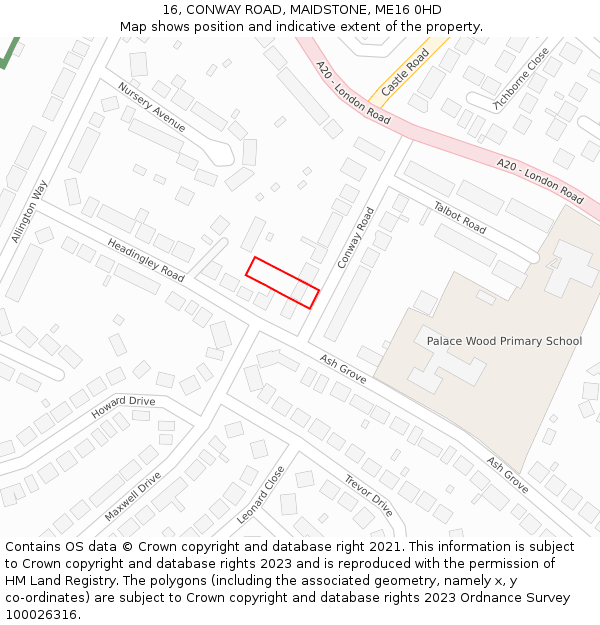 16, CONWAY ROAD, MAIDSTONE, ME16 0HD: Location map and indicative extent of plot