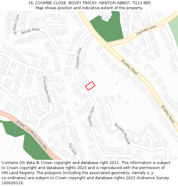 16, COOMBE CLOSE, BOVEY TRACEY, NEWTON ABBOT, TQ13 9ER: Location map and indicative extent of plot