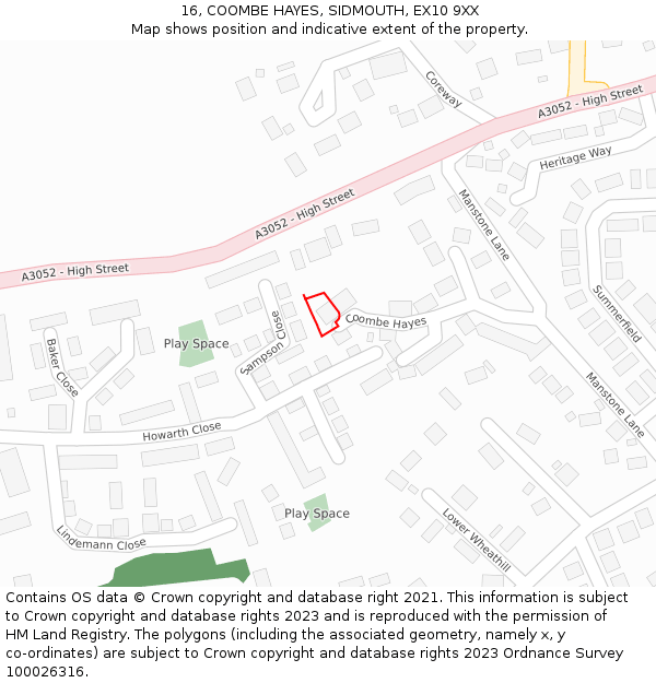 16, COOMBE HAYES, SIDMOUTH, EX10 9XX: Location map and indicative extent of plot