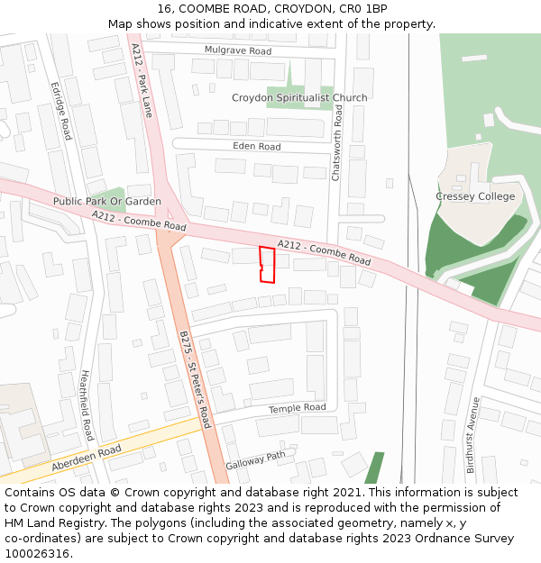 16, COOMBE ROAD, CROYDON, CR0 1BP: Location map and indicative extent of plot