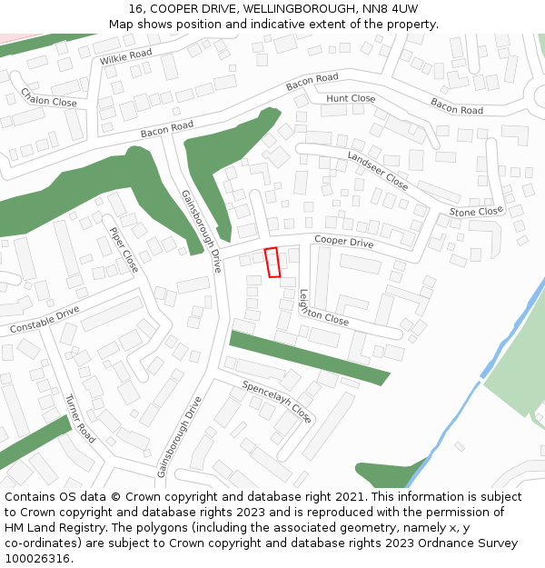 16, COOPER DRIVE, WELLINGBOROUGH, NN8 4UW: Location map and indicative extent of plot