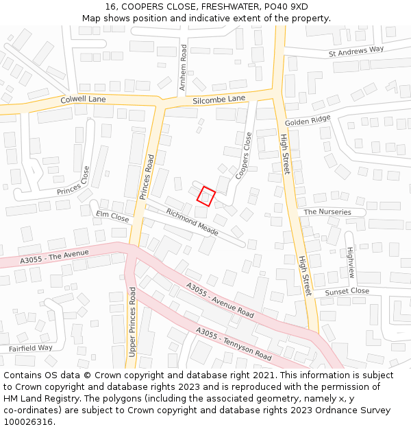 16, COOPERS CLOSE, FRESHWATER, PO40 9XD: Location map and indicative extent of plot