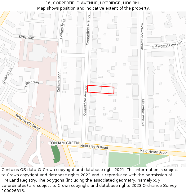 16, COPPERFIELD AVENUE, UXBRIDGE, UB8 3NU: Location map and indicative extent of plot