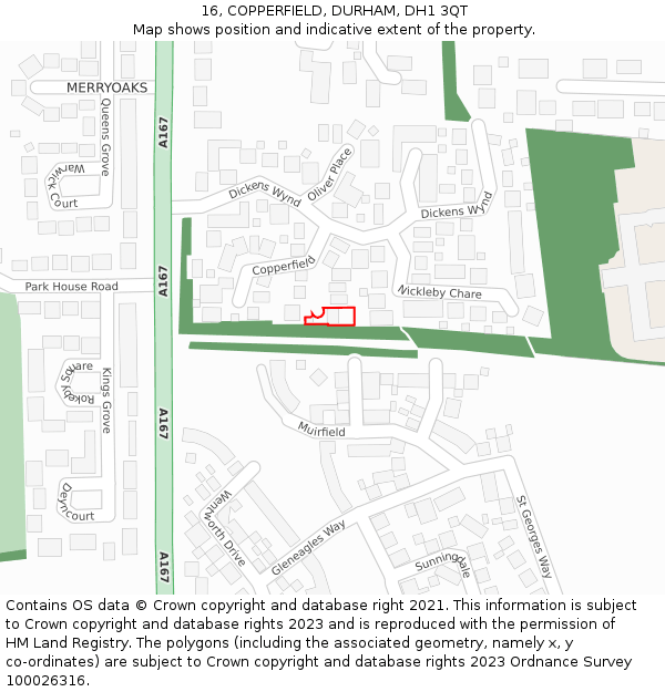 16, COPPERFIELD, DURHAM, DH1 3QT: Location map and indicative extent of plot