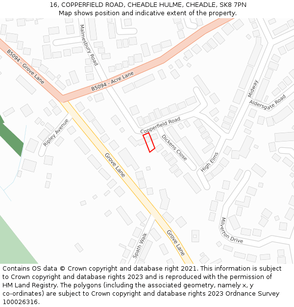 16, COPPERFIELD ROAD, CHEADLE HULME, CHEADLE, SK8 7PN: Location map and indicative extent of plot