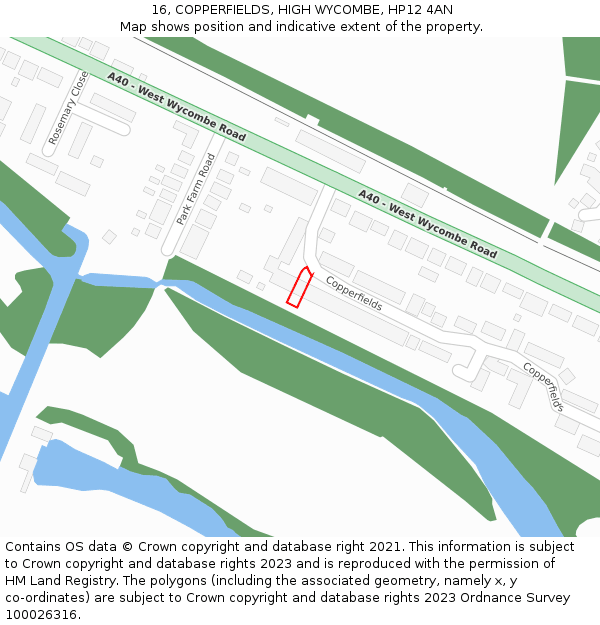 16, COPPERFIELDS, HIGH WYCOMBE, HP12 4AN: Location map and indicative extent of plot