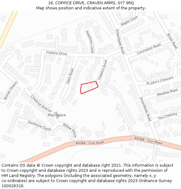 16, COPPICE DRIVE, CRAVEN ARMS, SY7 9RQ: Location map and indicative extent of plot