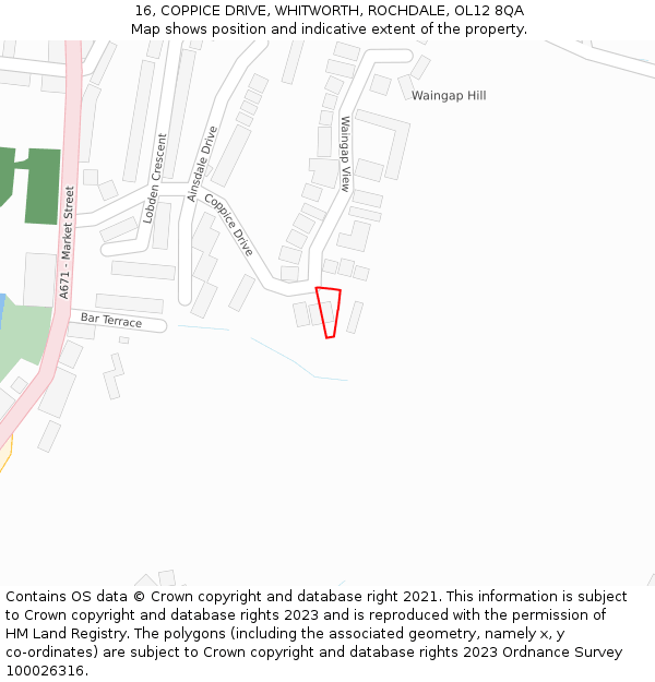 16, COPPICE DRIVE, WHITWORTH, ROCHDALE, OL12 8QA: Location map and indicative extent of plot