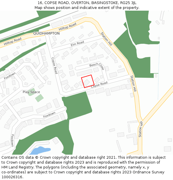 16, COPSE ROAD, OVERTON, BASINGSTOKE, RG25 3JL: Location map and indicative extent of plot