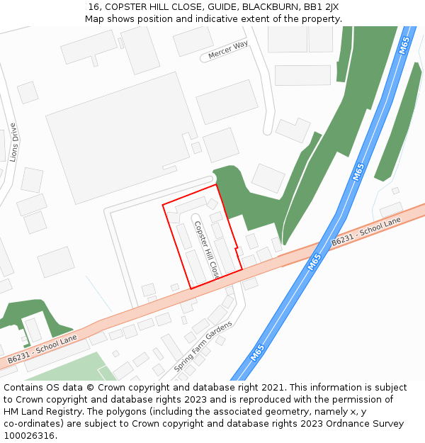 16, COPSTER HILL CLOSE, GUIDE, BLACKBURN, BB1 2JX: Location map and indicative extent of plot