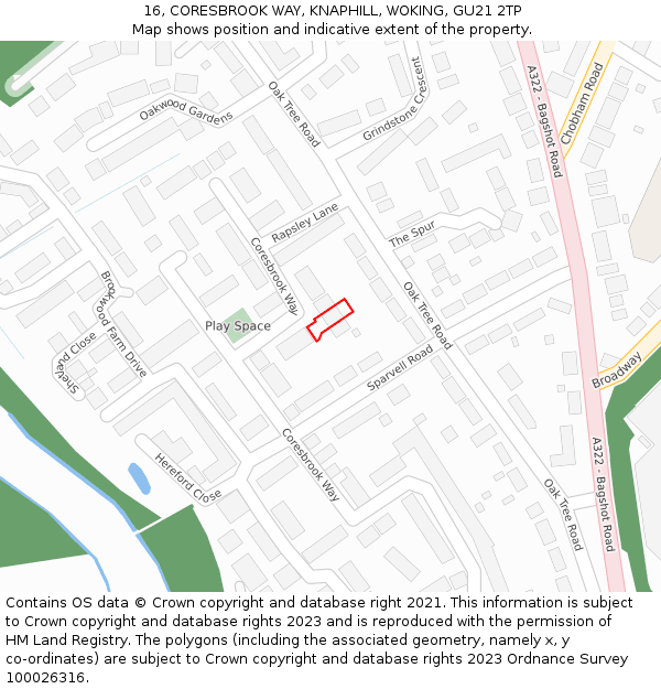 16, CORESBROOK WAY, KNAPHILL, WOKING, GU21 2TP: Location map and indicative extent of plot