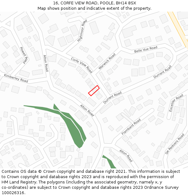 16, CORFE VIEW ROAD, POOLE, BH14 8SX: Location map and indicative extent of plot