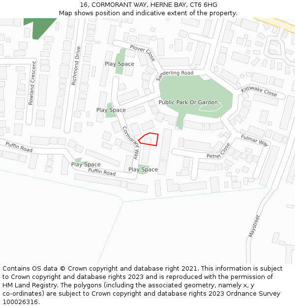 16, CORMORANT WAY, HERNE BAY, CT6 6HG: Location map and indicative extent of plot