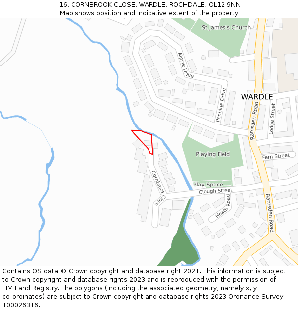 16, CORNBROOK CLOSE, WARDLE, ROCHDALE, OL12 9NN: Location map and indicative extent of plot