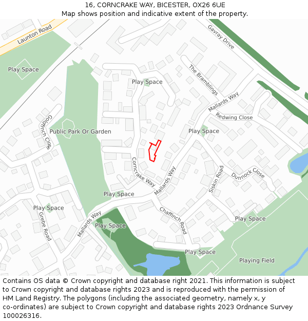 16, CORNCRAKE WAY, BICESTER, OX26 6UE: Location map and indicative extent of plot