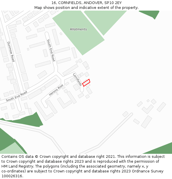 16, CORNFIELDS, ANDOVER, SP10 2EY: Location map and indicative extent of plot