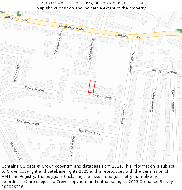 16, CORNWALLIS GARDENS, BROADSTAIRS, CT10 1DW: Location map and indicative extent of plot