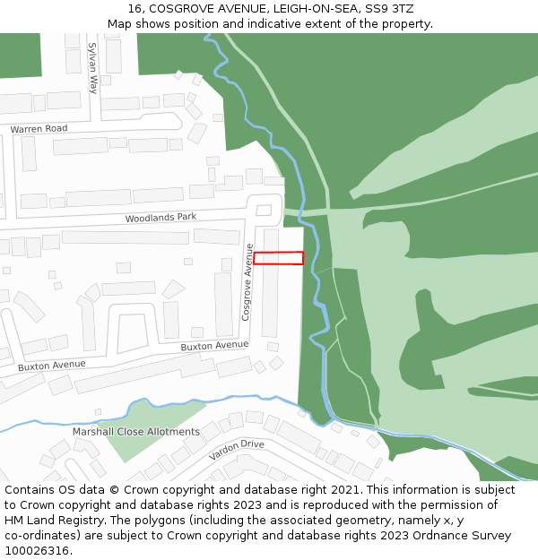 16, COSGROVE AVENUE, LEIGH-ON-SEA, SS9 3TZ: Location map and indicative extent of plot