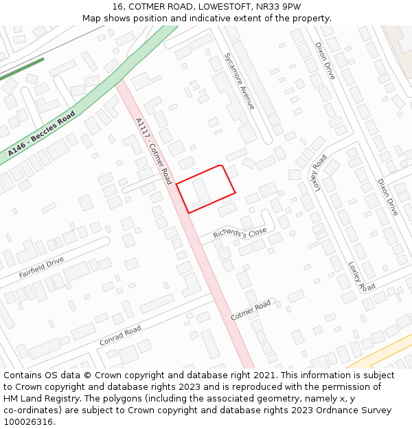 16, COTMER ROAD, LOWESTOFT, NR33 9PW: Location map and indicative extent of plot