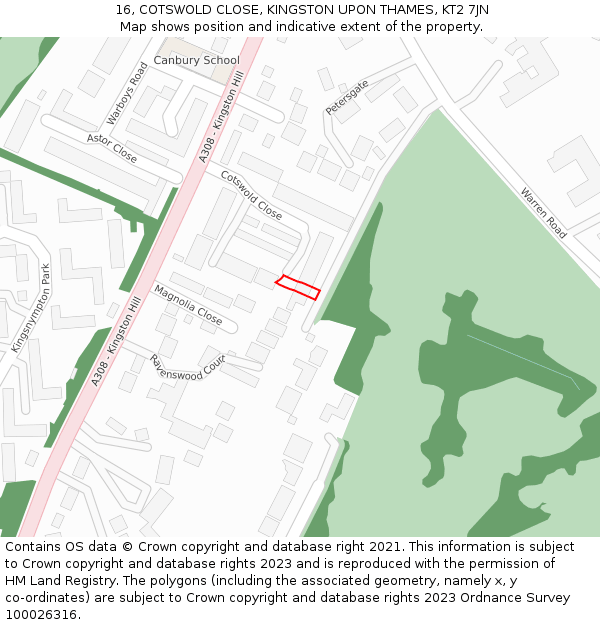 16, COTSWOLD CLOSE, KINGSTON UPON THAMES, KT2 7JN: Location map and indicative extent of plot