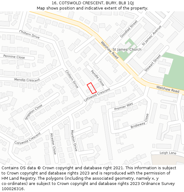 16, COTSWOLD CRESCENT, BURY, BL8 1QJ: Location map and indicative extent of plot