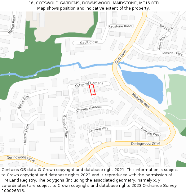 16, COTSWOLD GARDENS, DOWNSWOOD, MAIDSTONE, ME15 8TB: Location map and indicative extent of plot