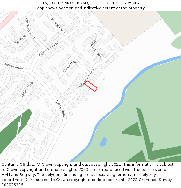 16, COTTESMORE ROAD, CLEETHORPES, DN35 0RY: Location map and indicative extent of plot