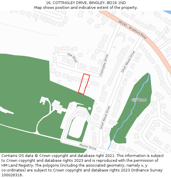 16, COTTINGLEY DRIVE, BINGLEY, BD16 1ND: Location map and indicative extent of plot