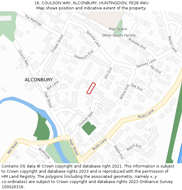 16, COULSON WAY, ALCONBURY, HUNTINGDON, PE28 4WU: Location map and indicative extent of plot