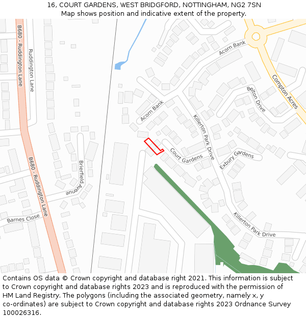 16, COURT GARDENS, WEST BRIDGFORD, NOTTINGHAM, NG2 7SN: Location map and indicative extent of plot