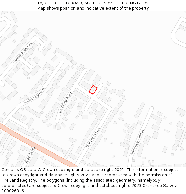 16, COURTFIELD ROAD, SUTTON-IN-ASHFIELD, NG17 3AT: Location map and indicative extent of plot