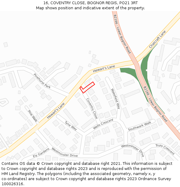 16, COVENTRY CLOSE, BOGNOR REGIS, PO21 3RT: Location map and indicative extent of plot