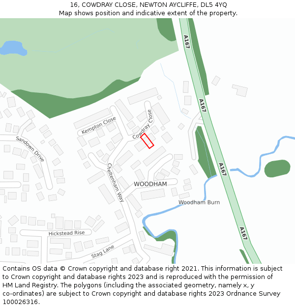 16, COWDRAY CLOSE, NEWTON AYCLIFFE, DL5 4YQ: Location map and indicative extent of plot