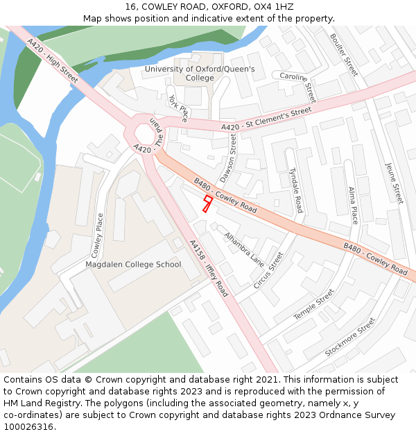 16, COWLEY ROAD, OXFORD, OX4 1HZ: Location map and indicative extent of plot