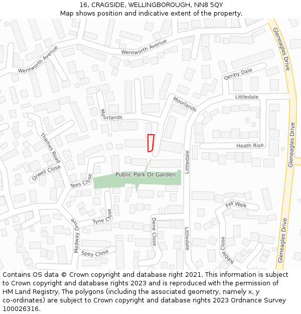 16, CRAGSIDE, WELLINGBOROUGH, NN8 5QY: Location map and indicative extent of plot