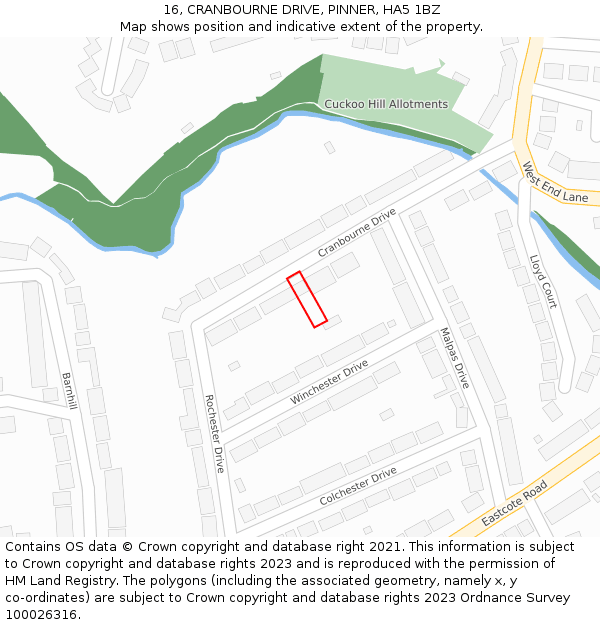 16, CRANBOURNE DRIVE, PINNER, HA5 1BZ: Location map and indicative extent of plot