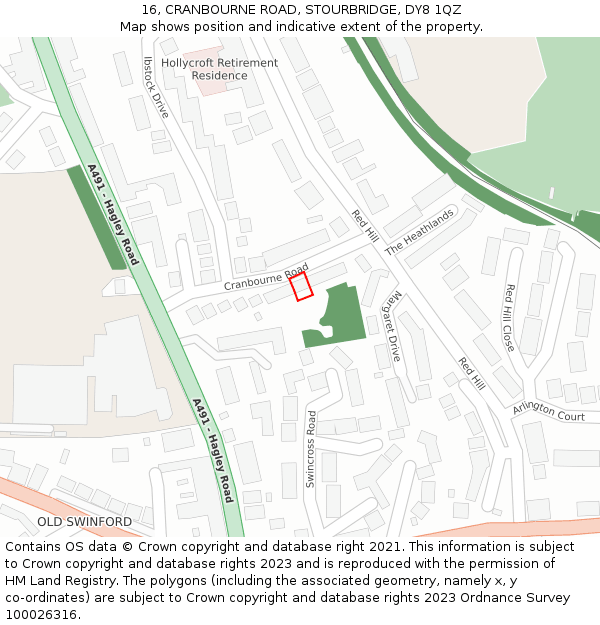 16, CRANBOURNE ROAD, STOURBRIDGE, DY8 1QZ: Location map and indicative extent of plot