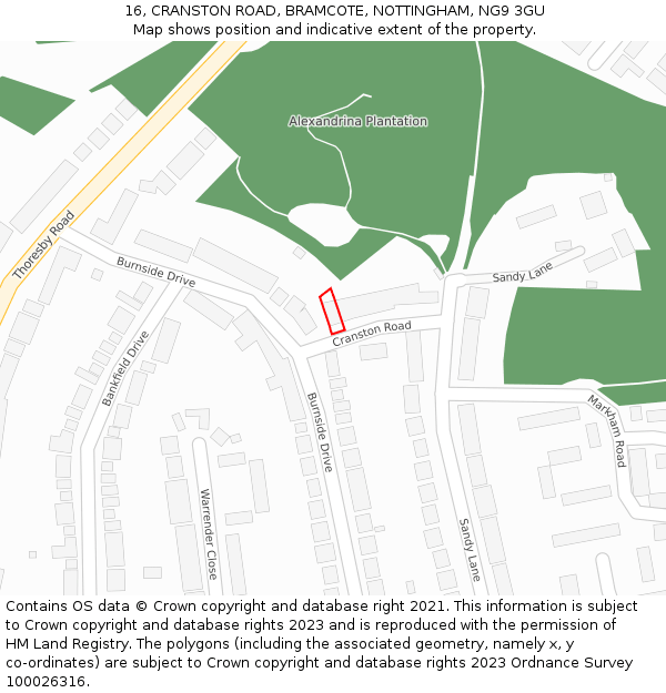 16, CRANSTON ROAD, BRAMCOTE, NOTTINGHAM, NG9 3GU: Location map and indicative extent of plot