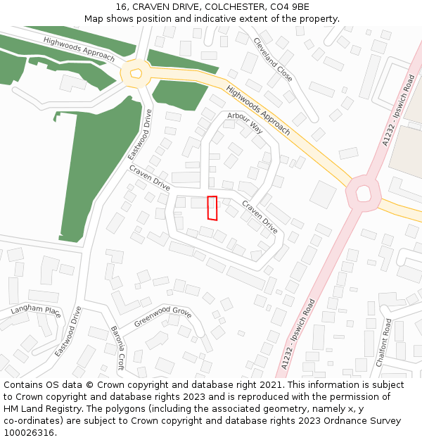 16, CRAVEN DRIVE, COLCHESTER, CO4 9BE: Location map and indicative extent of plot