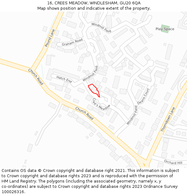 16, CREES MEADOW, WINDLESHAM, GU20 6QA: Location map and indicative extent of plot