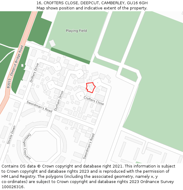 16, CROFTERS CLOSE, DEEPCUT, CAMBERLEY, GU16 6GH: Location map and indicative extent of plot