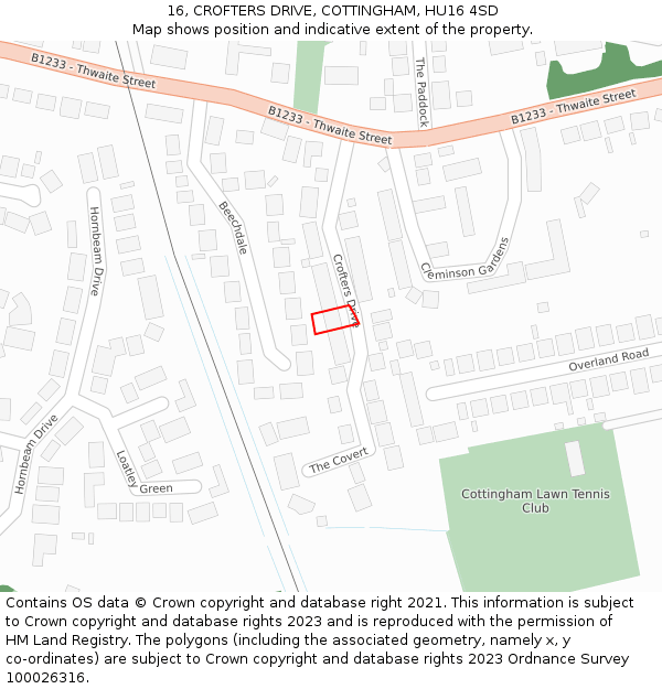 16, CROFTERS DRIVE, COTTINGHAM, HU16 4SD: Location map and indicative extent of plot