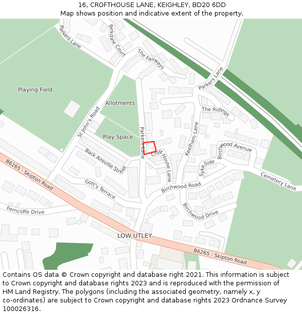 16, CROFTHOUSE LANE, KEIGHLEY, BD20 6DD: Location map and indicative extent of plot