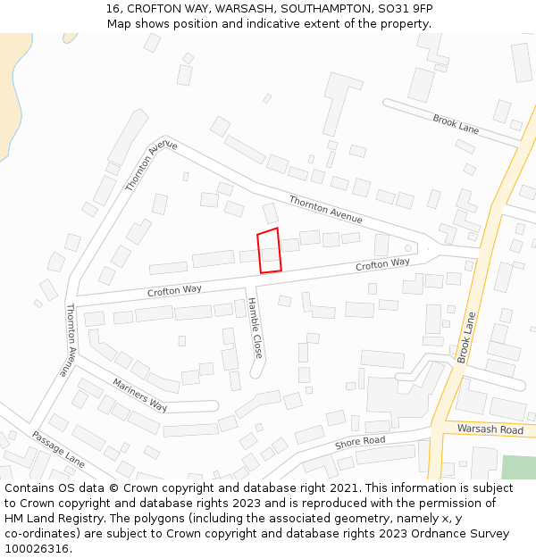 16, CROFTON WAY, WARSASH, SOUTHAMPTON, SO31 9FP: Location map and indicative extent of plot